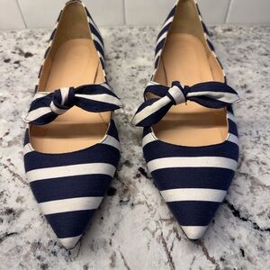 Women Blue & White Striped J Crew Pointed Flats, Size 8